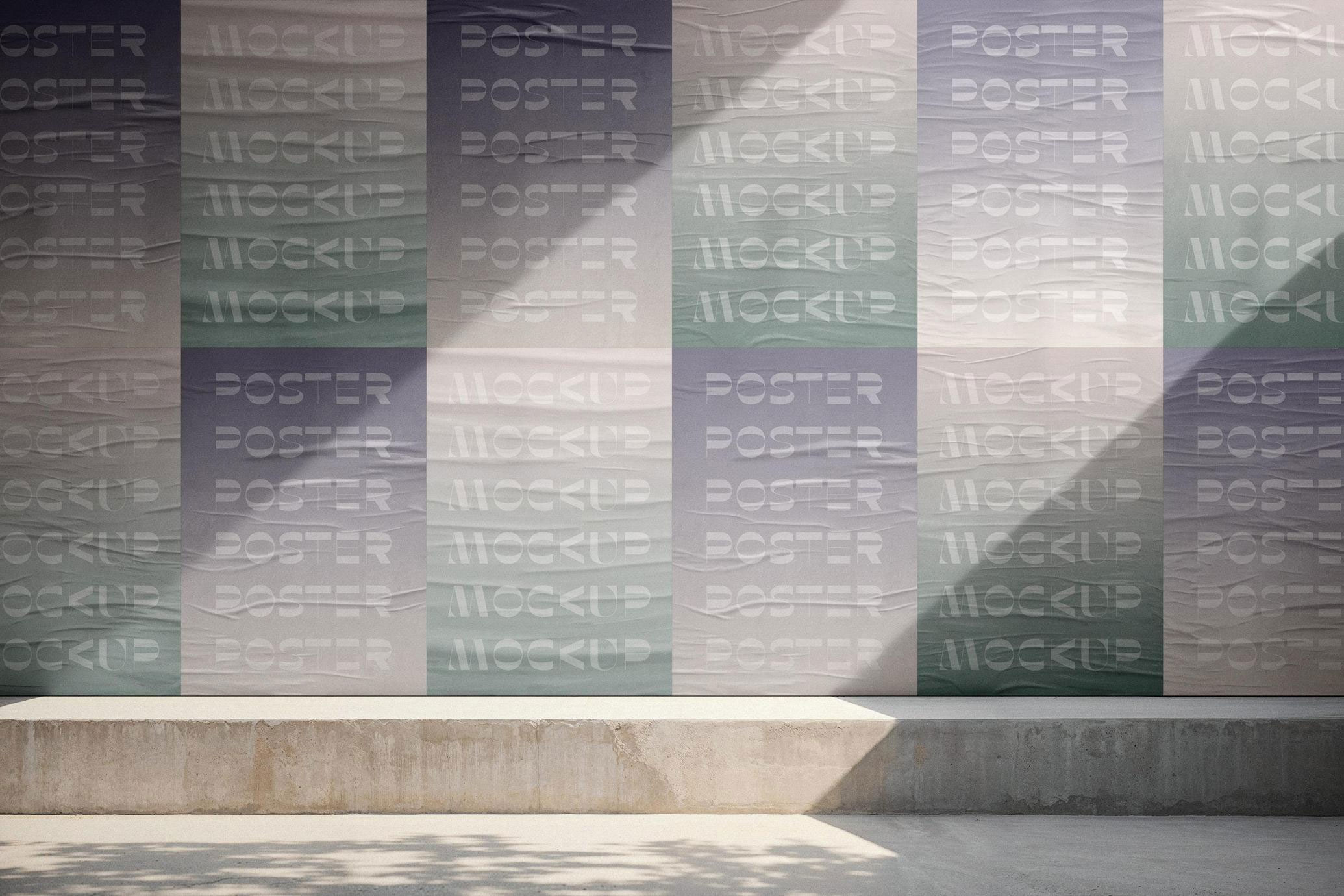 Free A4 Glued Posters Wall Mockup PSD Template