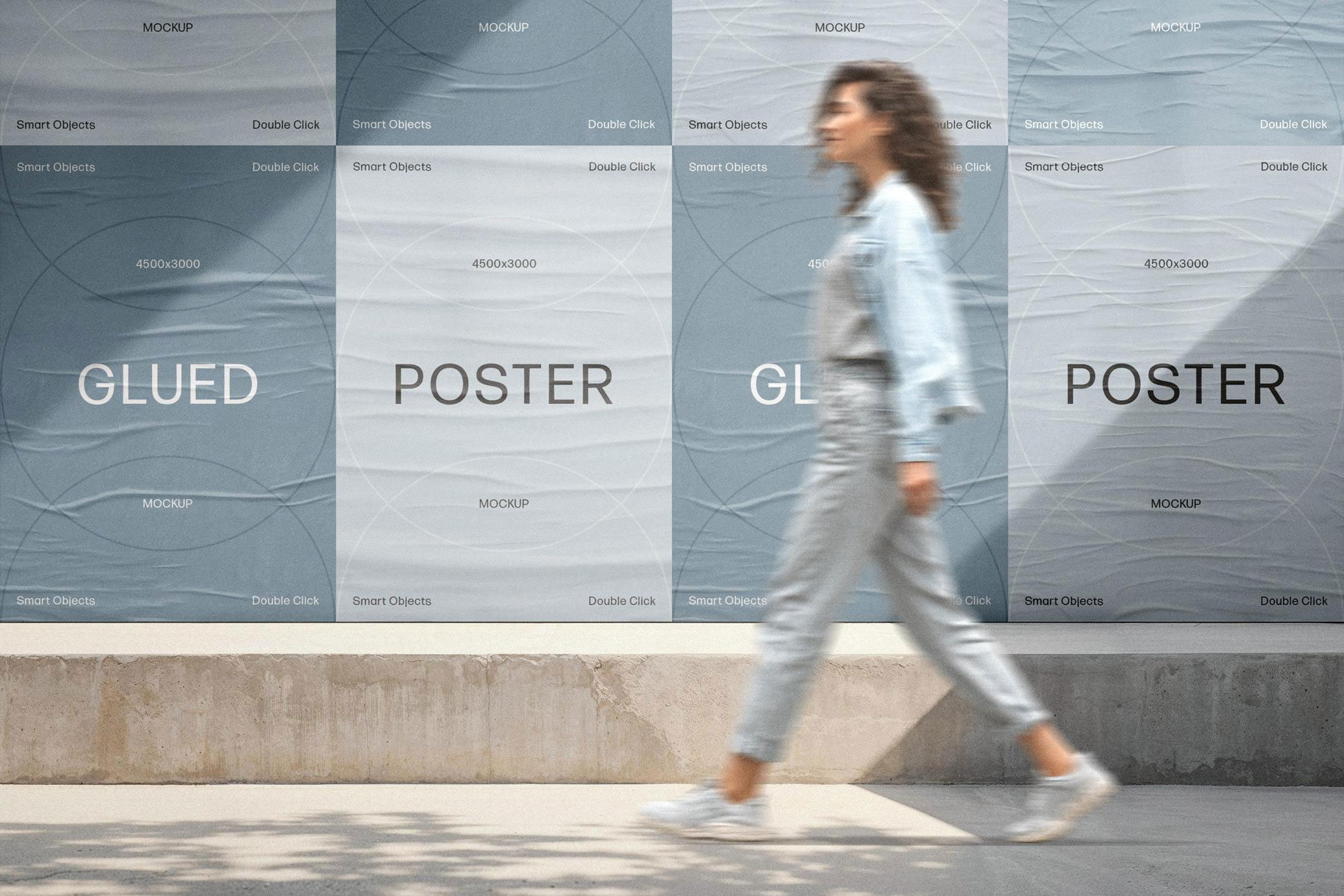 Free A4 Glued Posters Wall Mockup PSD Template