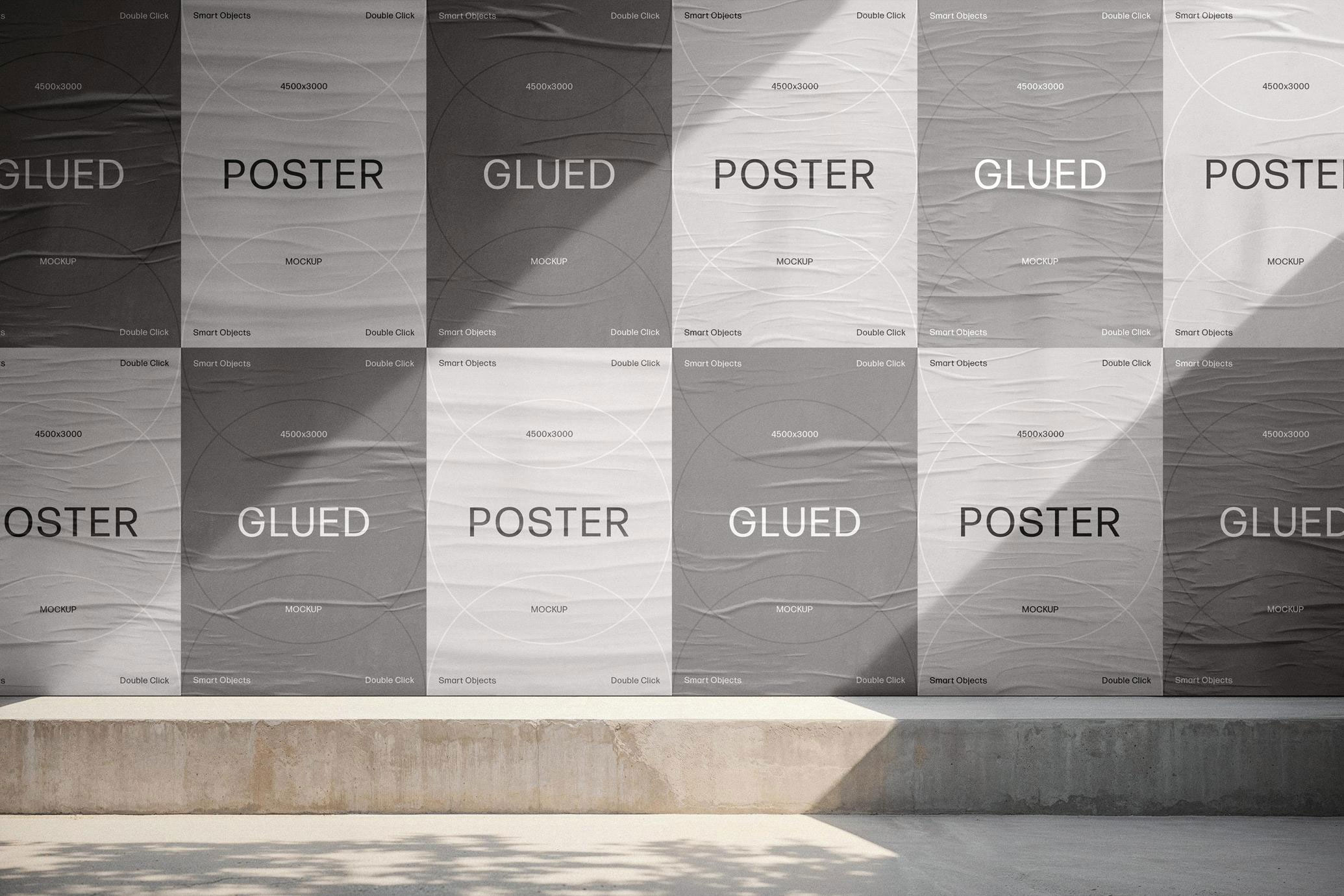 Free A4 Glued Posters Wall Mockup PSD Template