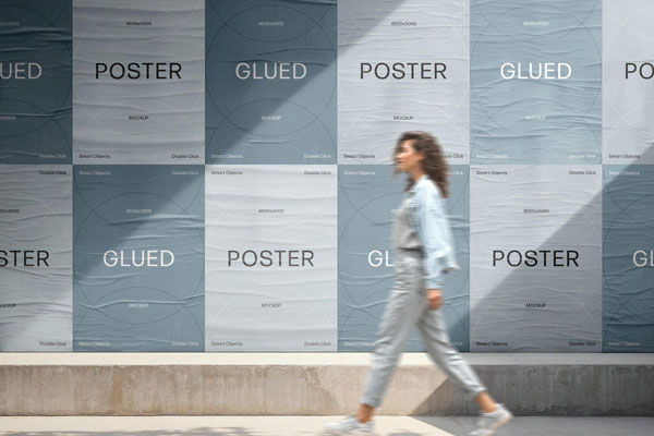 Free A4 Glued Posters Wall Mockup PSD Template
