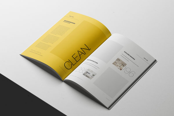 Free A4 Magazine Mockup Open on Minimal White Surface PSD Template