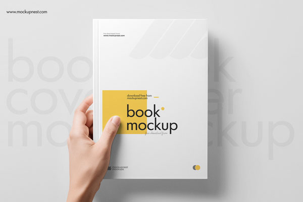 Free A5 Book Cover Mockup in Hand PSD Template