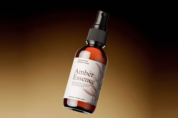 Free Amber Glass Spray Bottle Mockup PSD Template