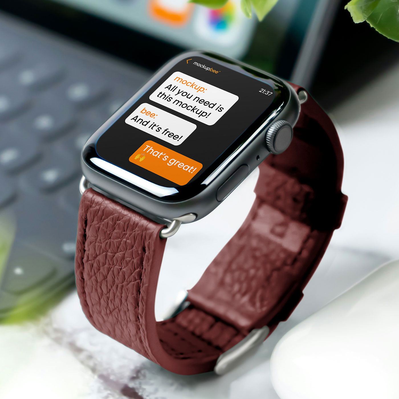 Free Apple Watch Mockup on Desk PSD Template