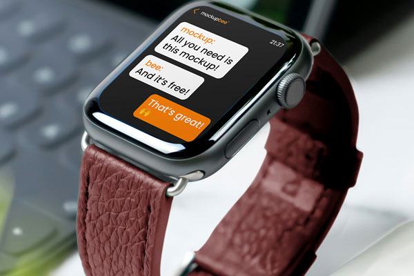Free Apple Watch Mockup on Desk PSD Template