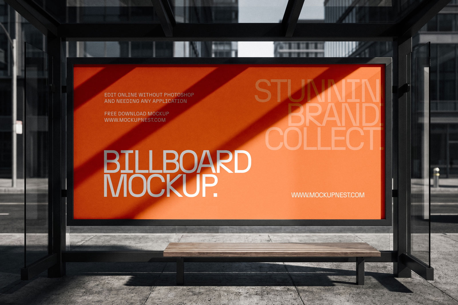 Free Billboard Mockup at Bus Stop PSD Template