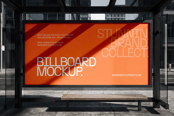 Free Billboard Mockup at Bus Stop PSD Template