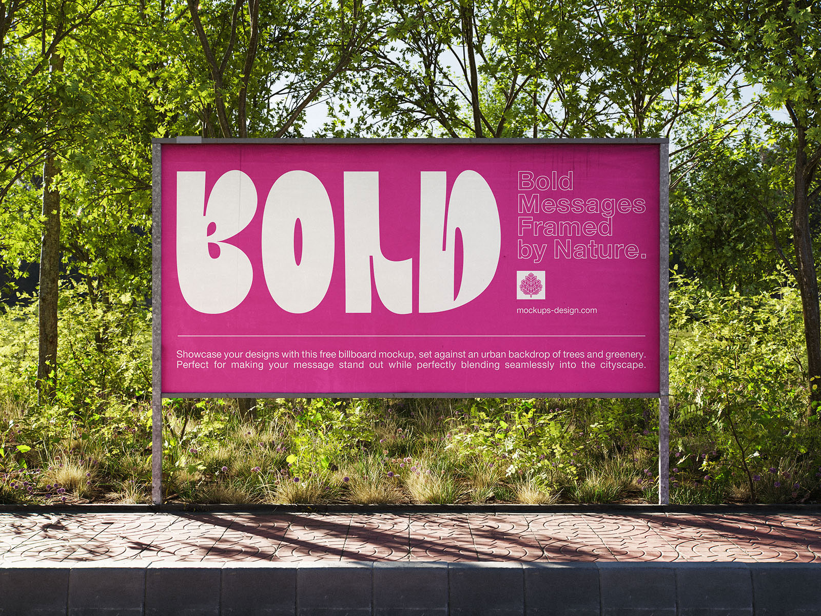 Free Billboard Mockup in Green Surroundings PSD Template