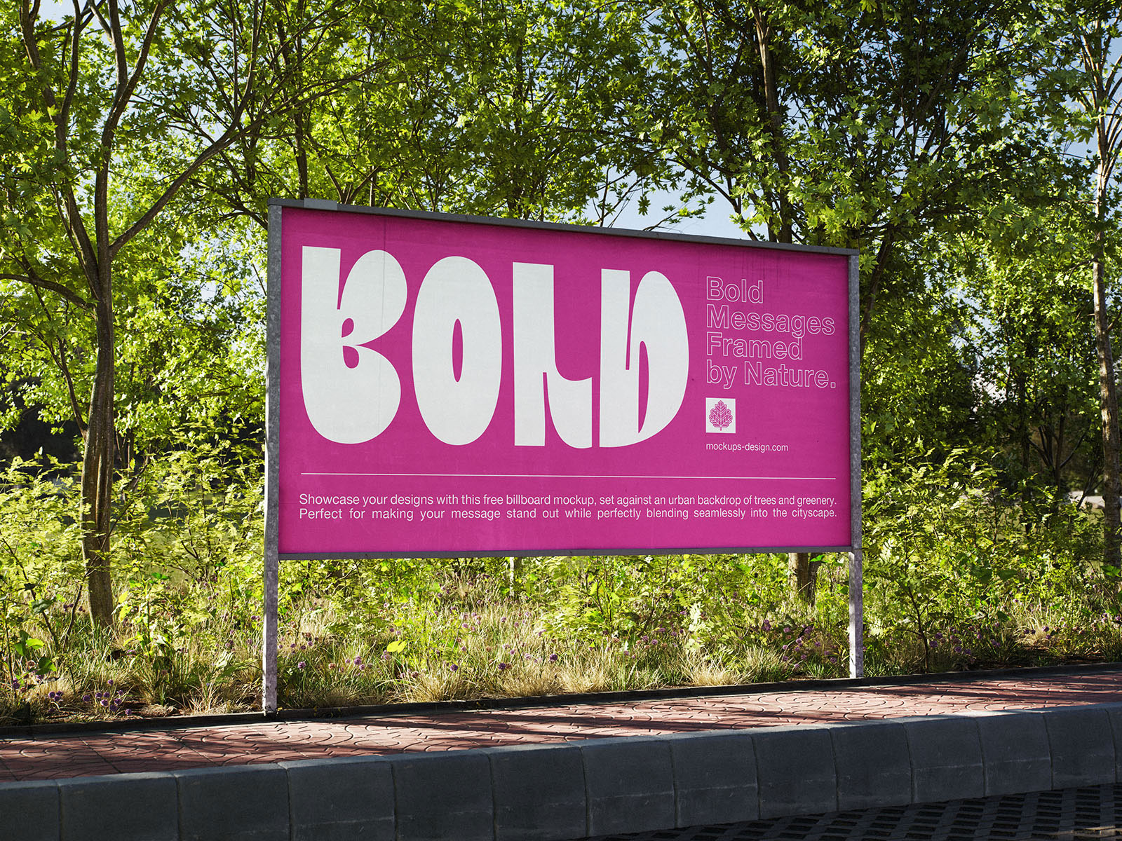 Free Billboard Mockup in Green Surroundings PSD Template