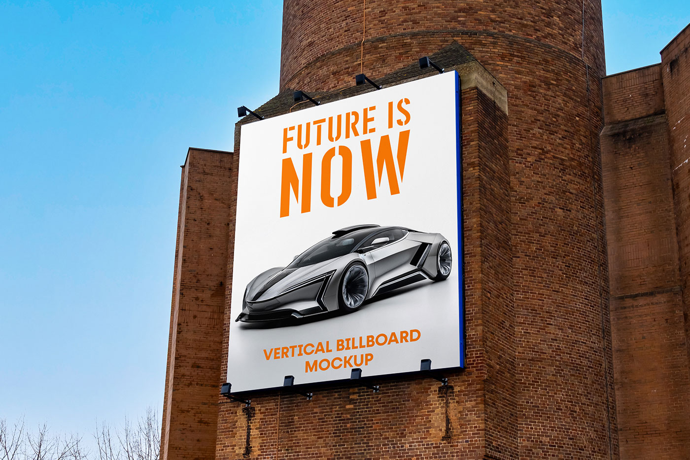 Free Billboard on Brick Building Mockup PSD Template
