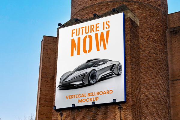 Free Billboard on Brick Building Mockup PSD Template