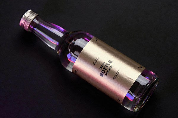 Free Bottle Label Mockup with Metallic Wrap PSD Template