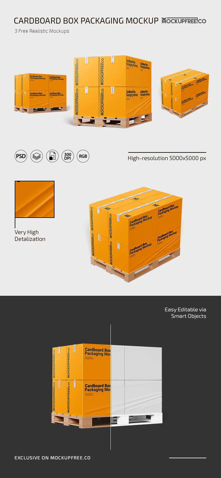 Free Cardboard Box Packaging Mockup PSD Template