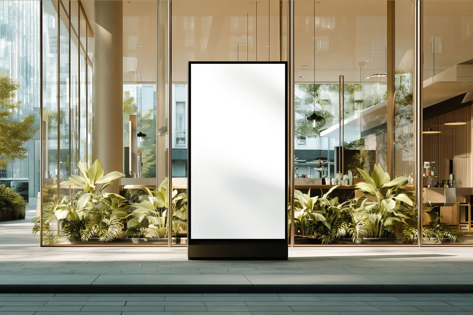 Free Citylight Mockup in Modern Glass Building PSD Template