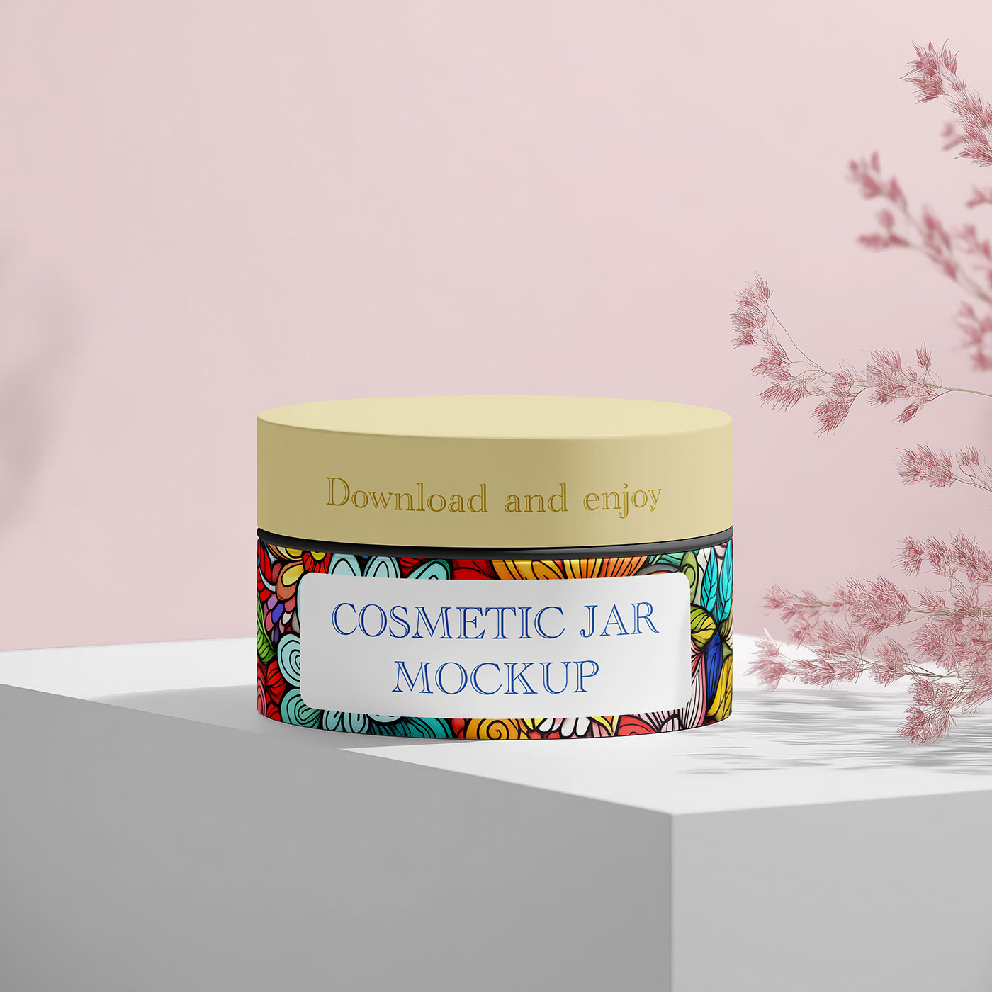 Free Cosmetic Jar on Cube Mockup PSD Template