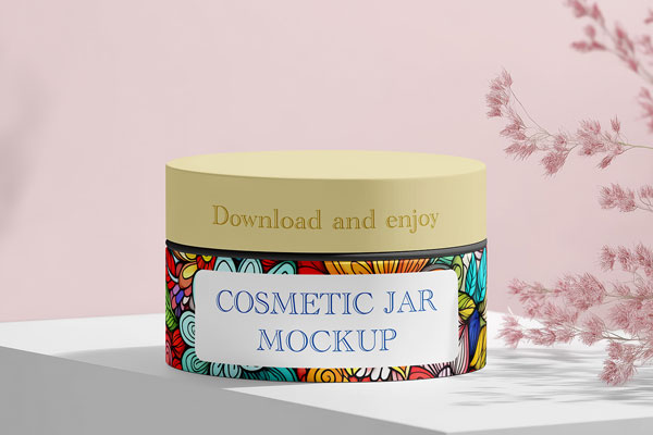 Free Cosmetic Jar on Cube Mockup PSD Template
