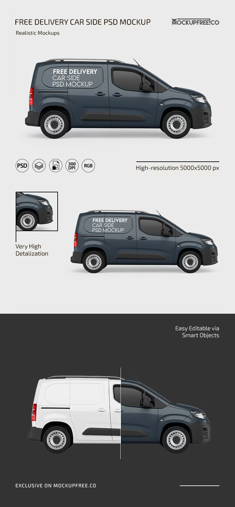 Free Delivery Car Side Mockup PSD Template