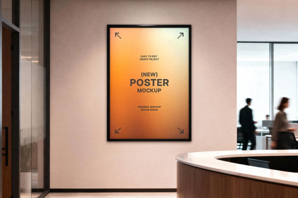 Free Framed Office Poster Mockup PSD Template