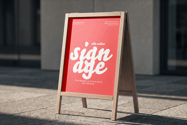 Free Wooden A Frame Store Sign Mockup PSD Template