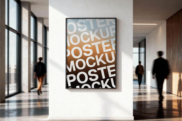 Free Glass Wall Office Poster Mockup PSD Template