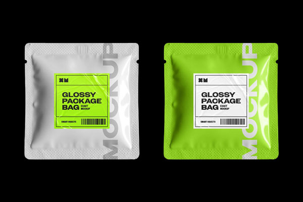 Free Glossy Sachet Bag Mockup PSD Template