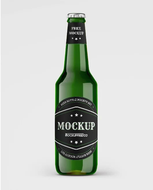 Free Green Beer Bottle Mockups PSD Template
