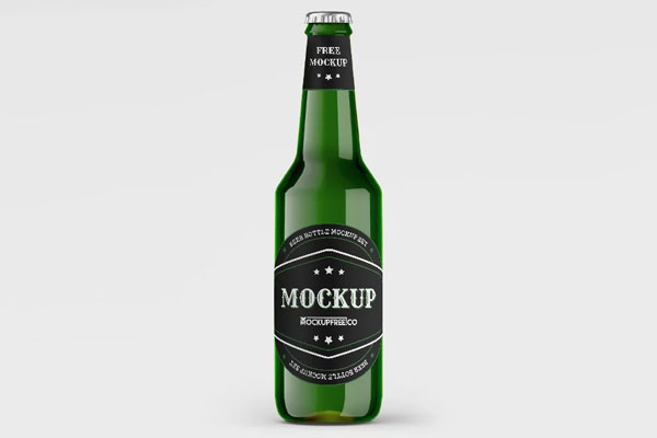 Free Green Beer Bottle Mockups PSD Template