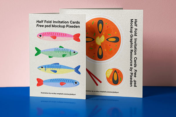 Free Half Fold Invitation Cards Mockup PSD Template