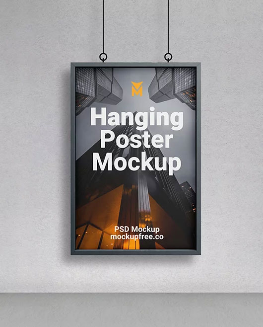 Free Hanging Poster Mockup Design PSD Template