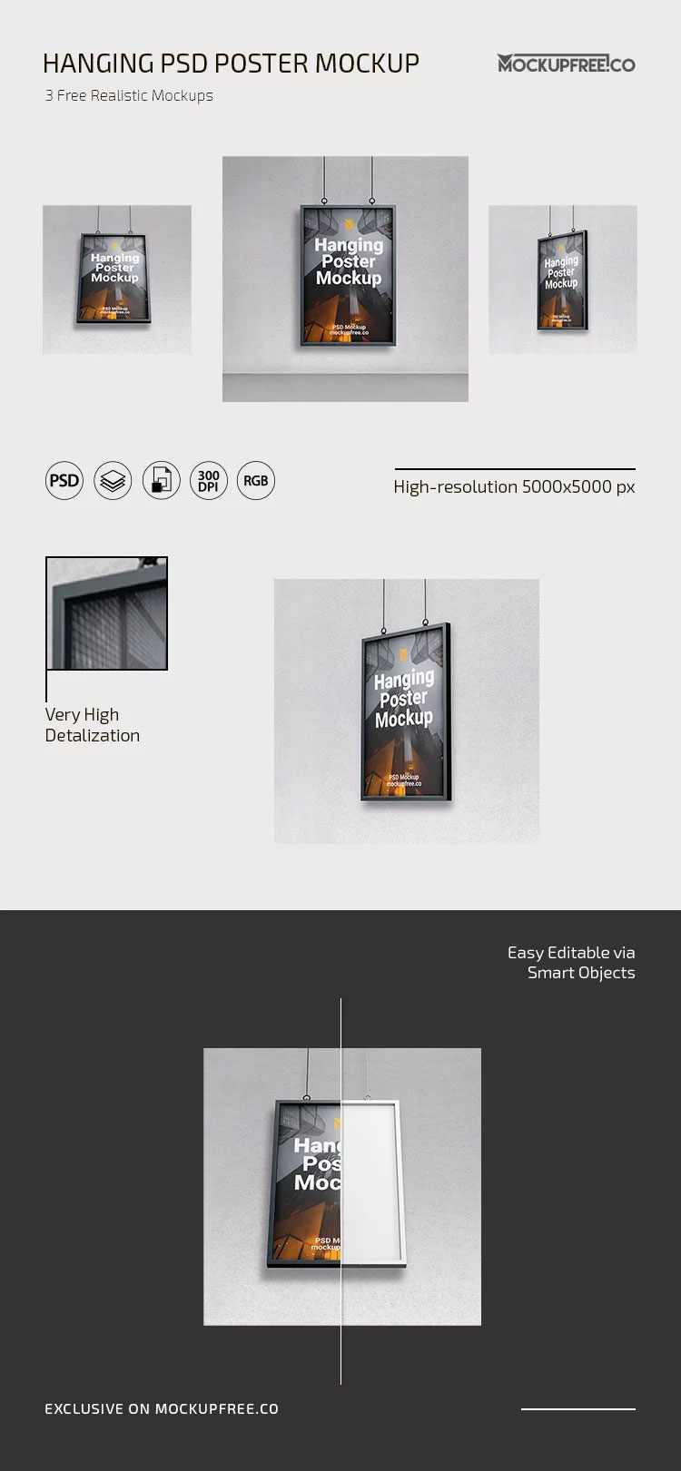 Free Hanging Poster Mockup Design PSD Template
