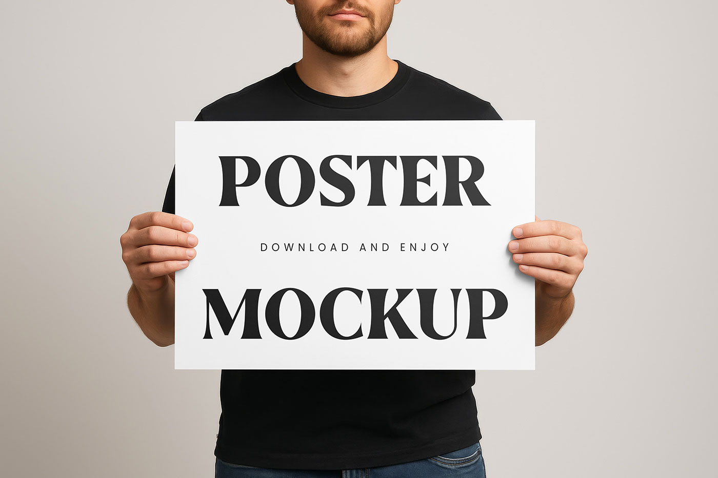 Free Horizontal Poster in Hands Mockup PSD Template