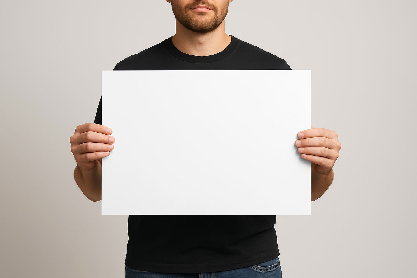 Free Horizontal Poster in Hands Mockup PSD Template