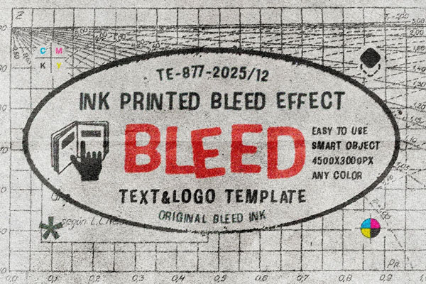 Free Ink Printed Bleed Text Effect / Logo Mockup PSD Template