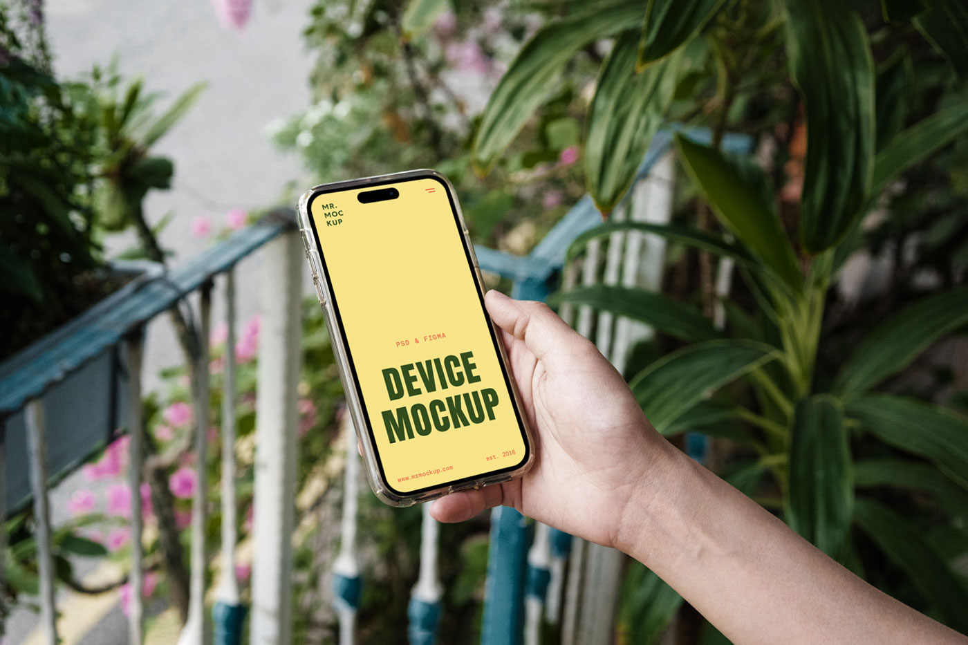 Free iPhone 16 Pro in Hand Mockup PSD Template