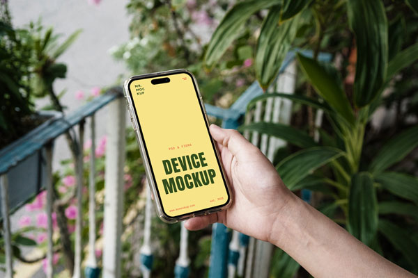 Free iPhone 16 Pro in Hand Mockup PSD Template