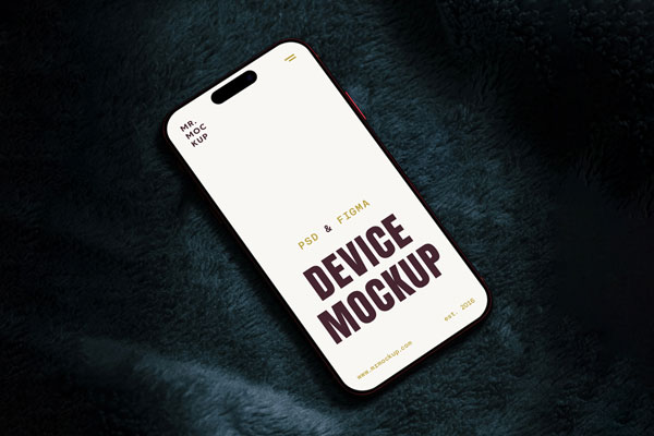 Free iPhone 16 Pro Laying on Sofa Mockup PSD Template