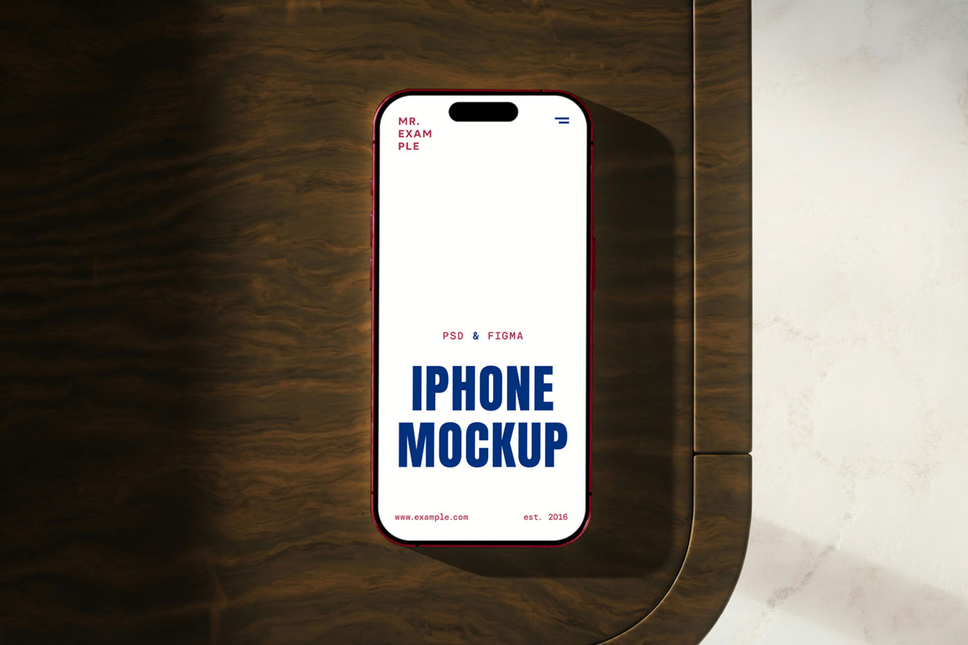 Free iPhone Pro on Wooden Mockup PSD Template