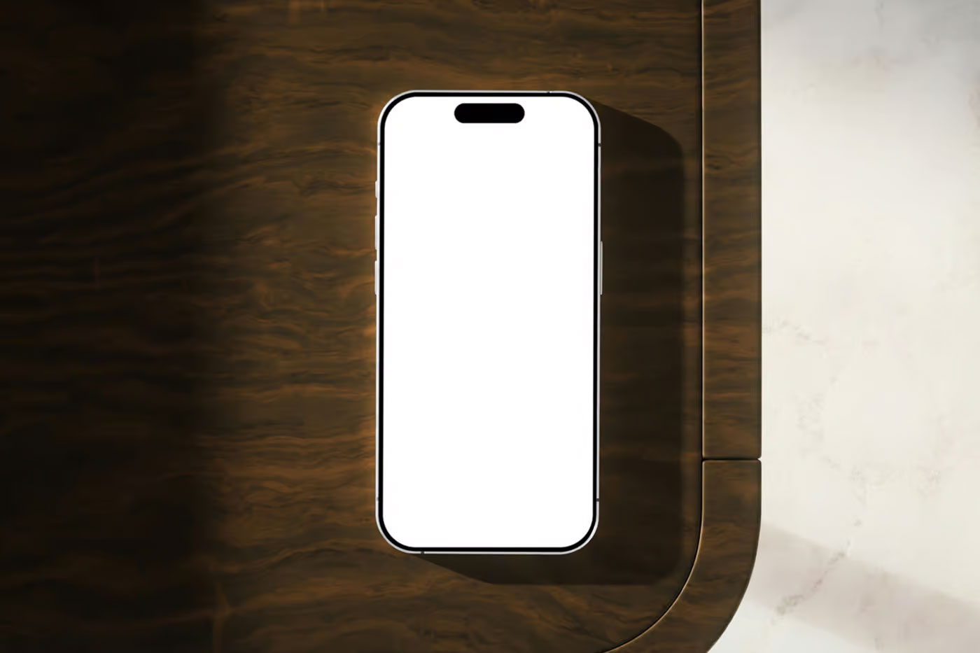 Free iPhone Pro on Wooden Mockup PSD Template