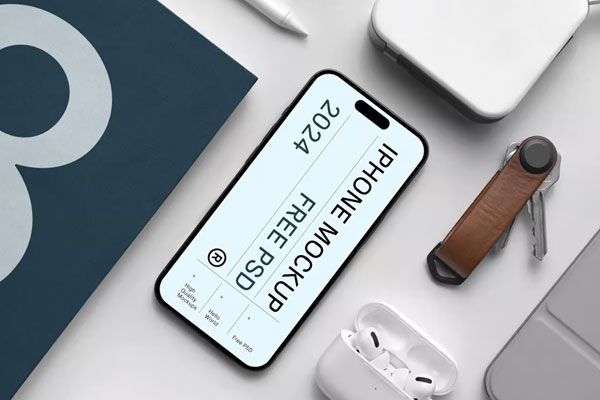 Free iPhone Pro with Book Mockup PSD Template
