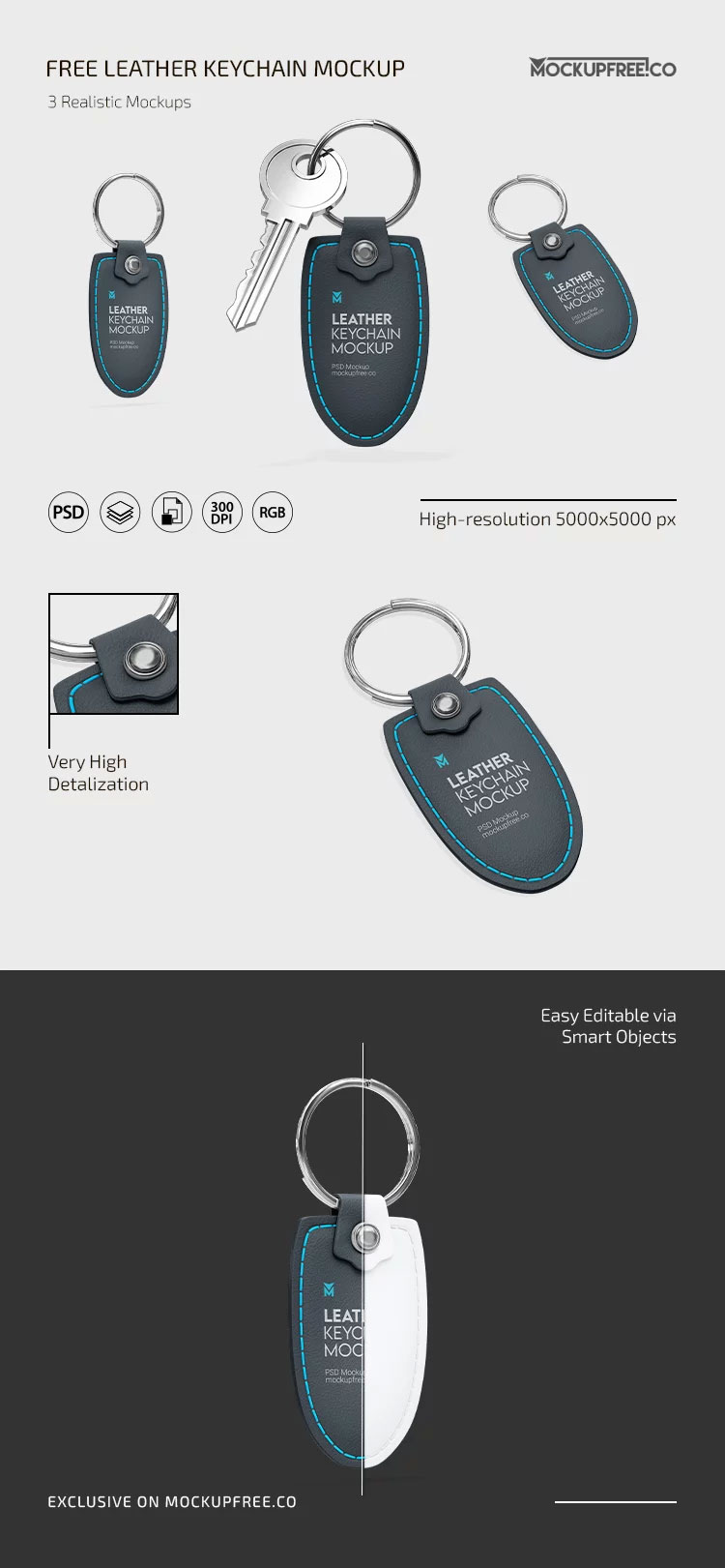 Free Leather Keychain Mockup PSD Template