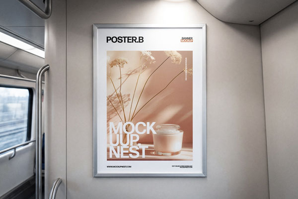 Free Modern Train Poster Mockup PSD Template