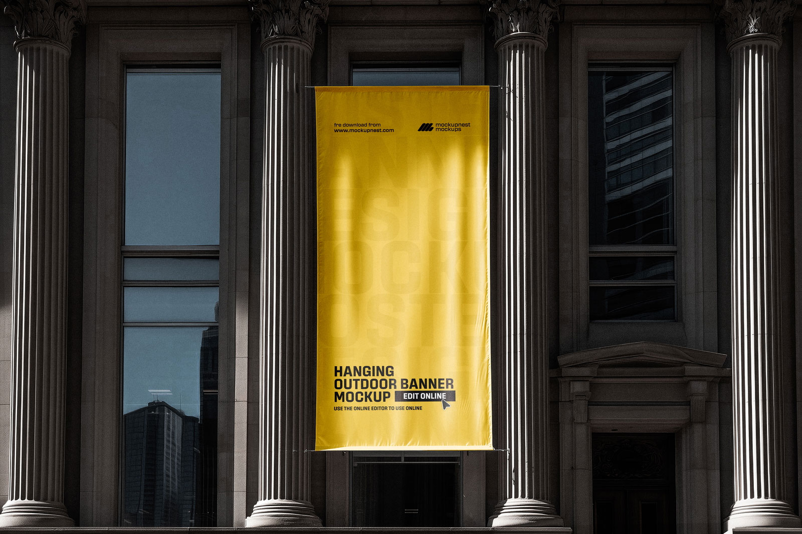 Free Outdoor Hanging Banner Mockup PSD Template