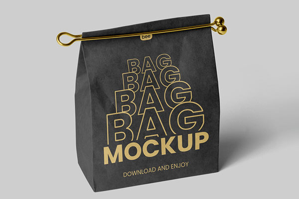 Free Perspective Paper Bag with Clip Mockup PSD Template