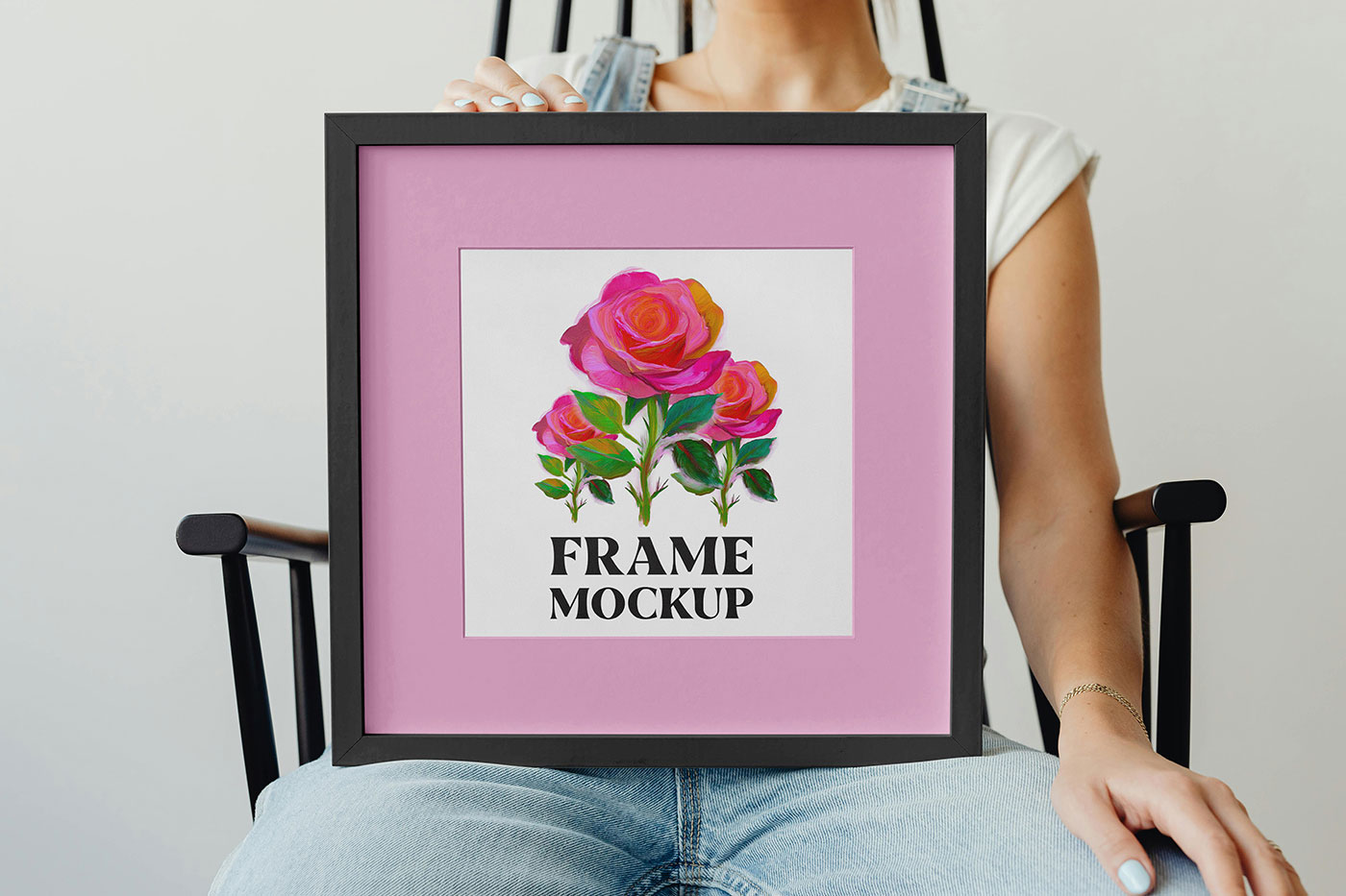 Free Picture Frame with Woman Mockup PSD Template
