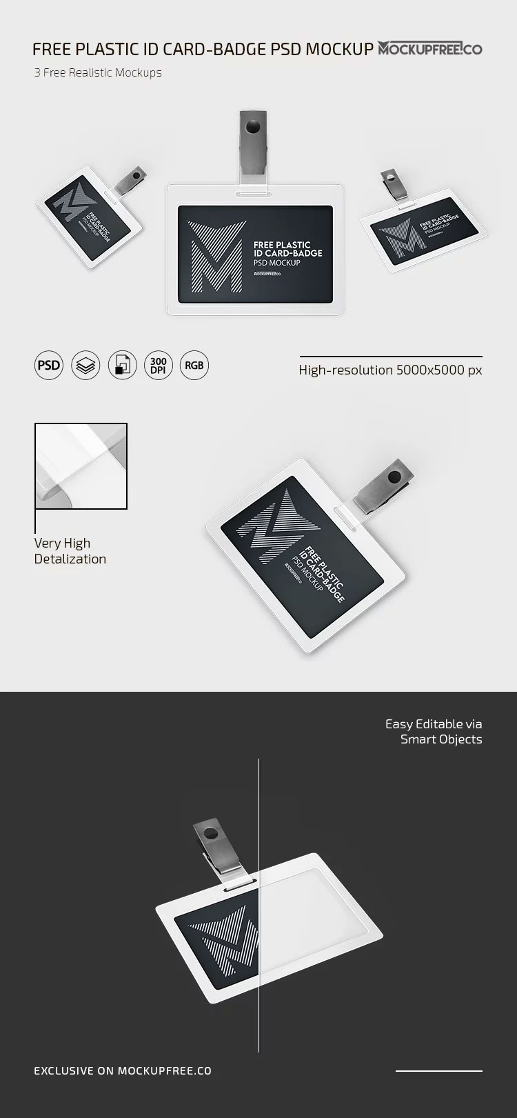 Free Plastic ID Card Badge Mockup PSD Template