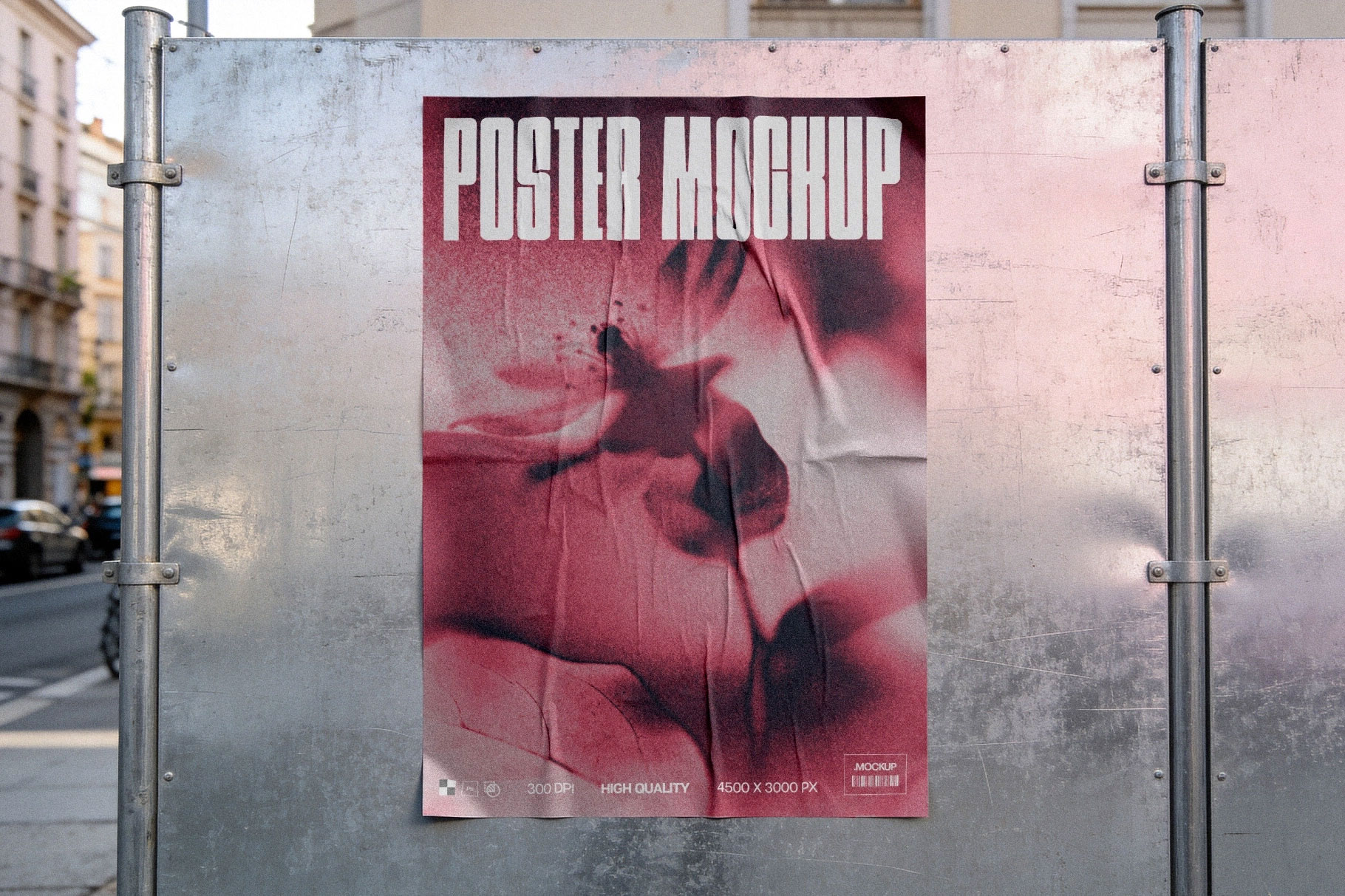 Free Poster Mockup on Construction Fence PSD Template