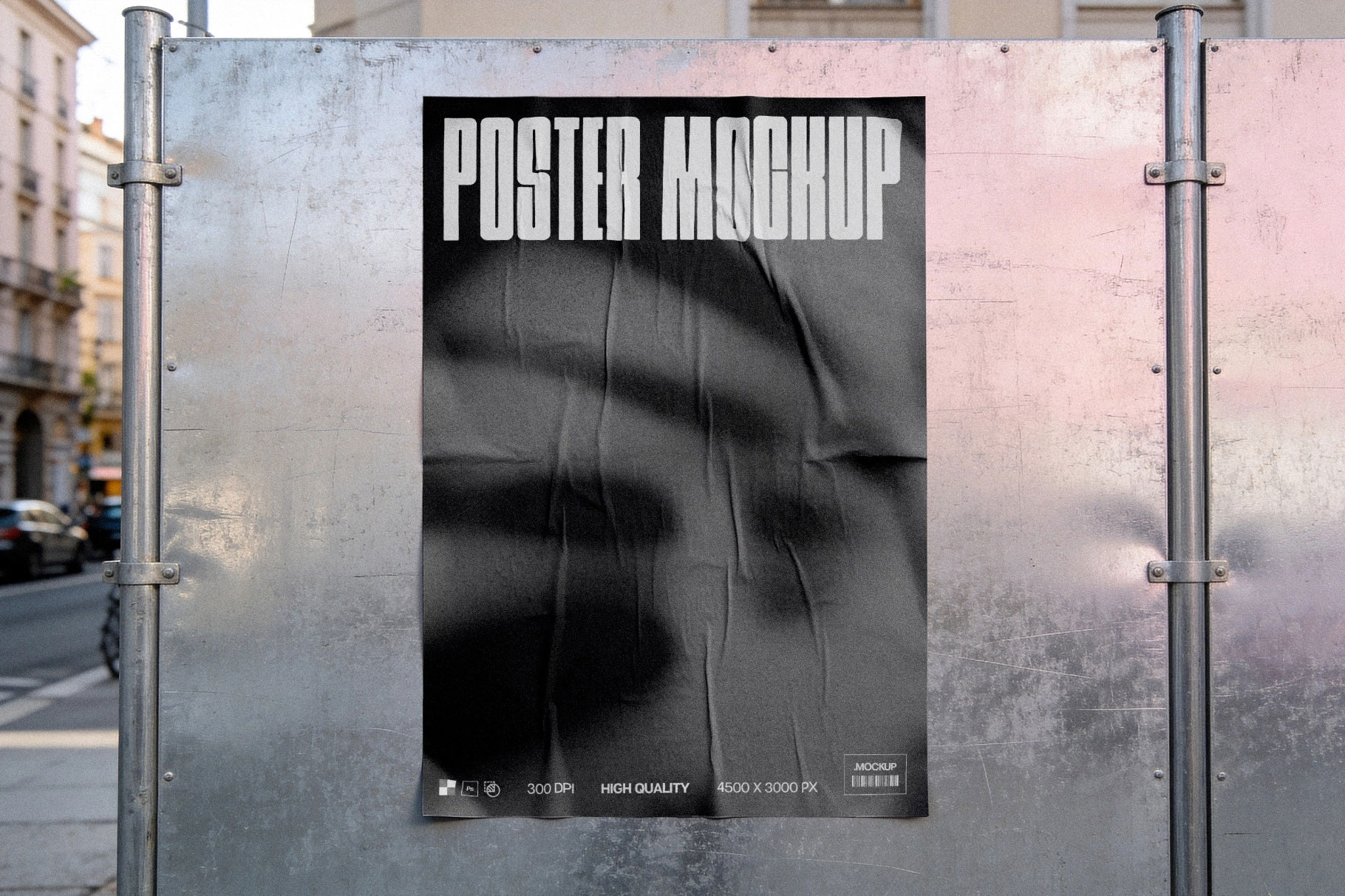 Free Poster Mockup on Construction Fence PSD Template