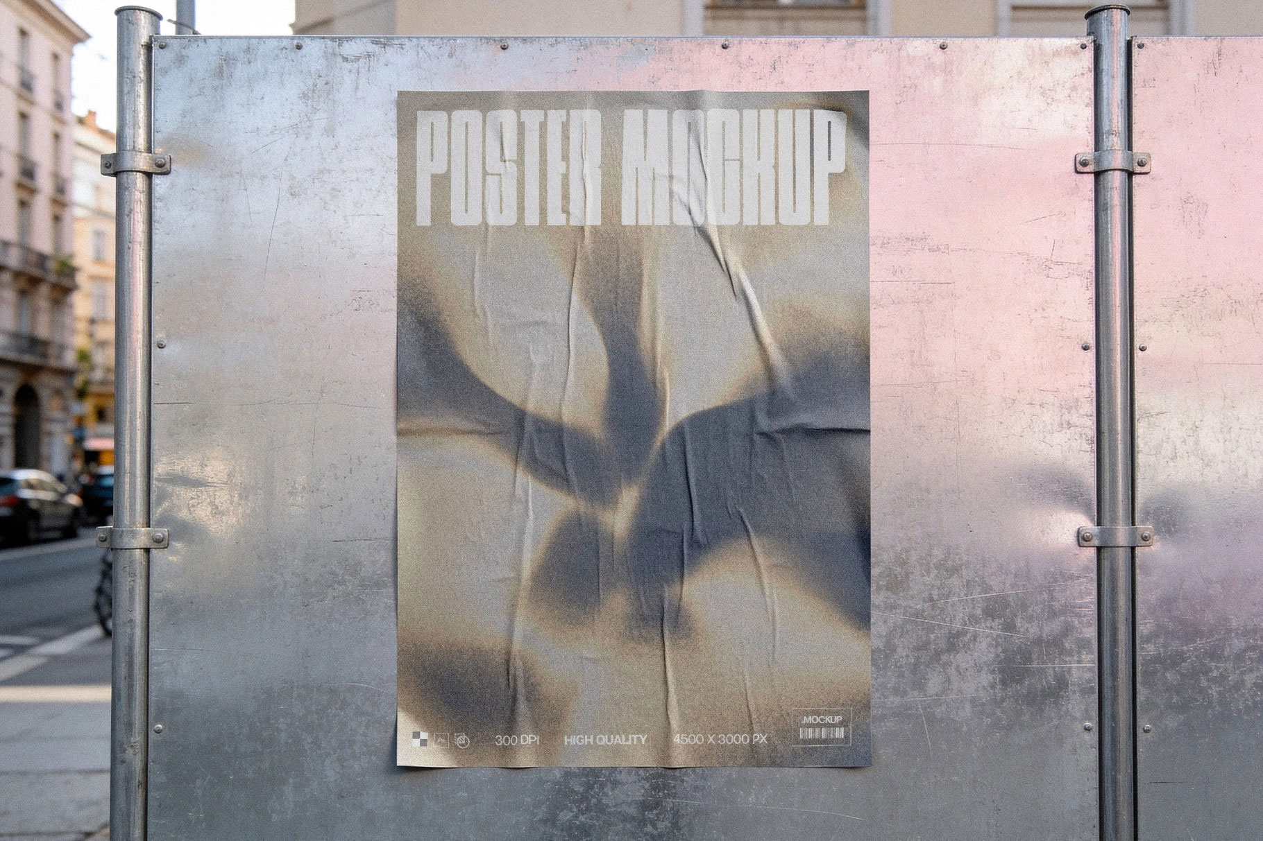 Free Poster Mockup on Construction Fence PSD Template