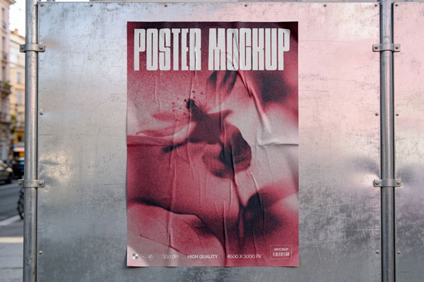Free Poster Mockup on Construction Fence PSD Template