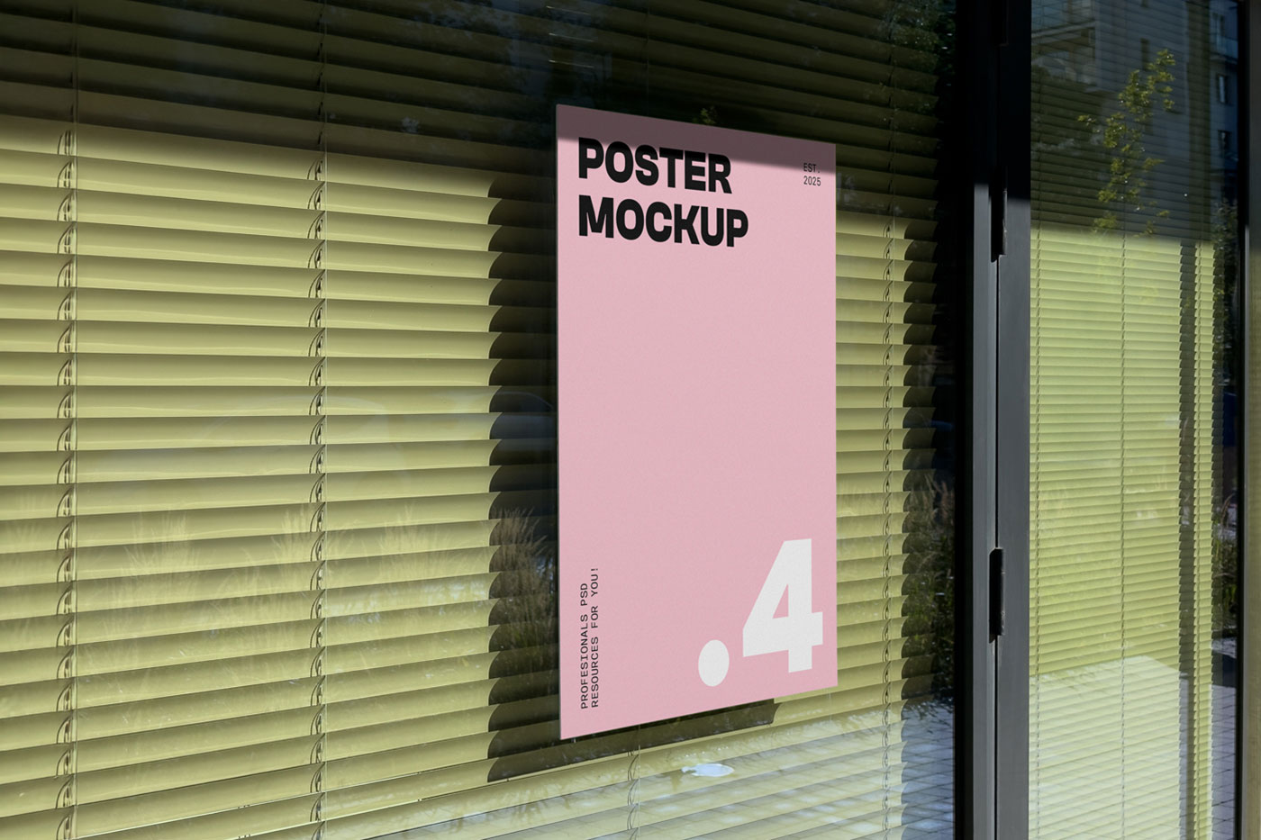 Free Poster on Window Mockup PSD Template